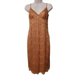 Devan 4 Gold Floral Lace‎ Sleeveless Midi Slip Dress Made In USA Glam Party